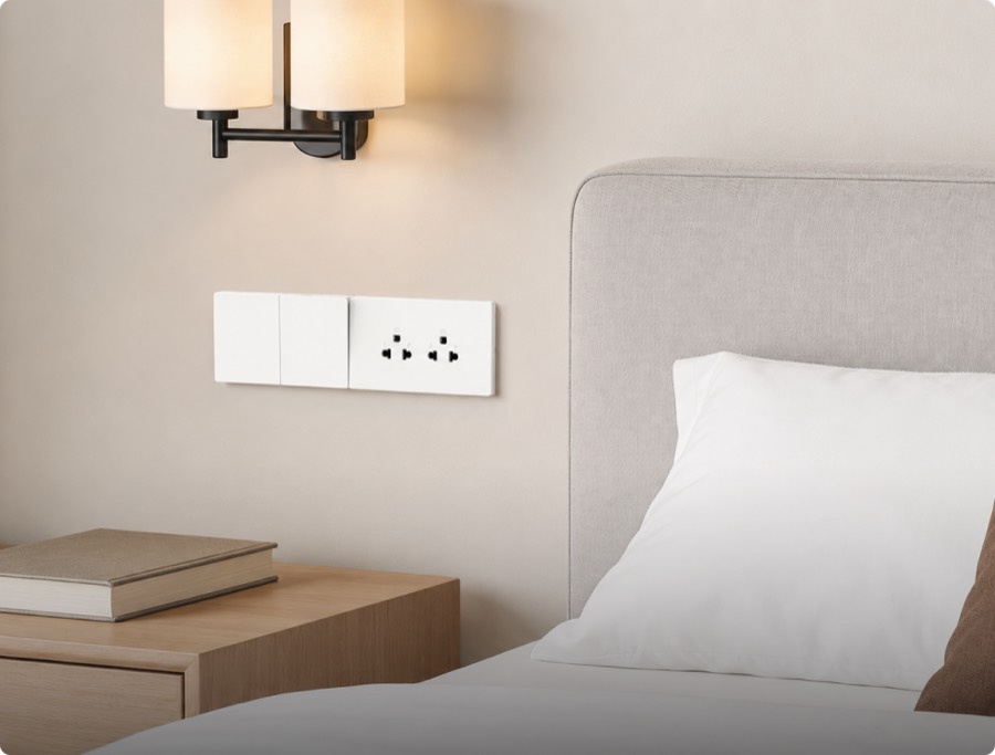 GONEO wall switch and socket in a hotel room